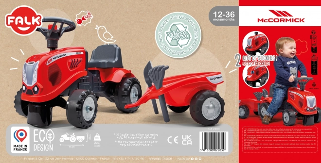 Dětský traktor Baby Mac Cormick červený s přívěsem
