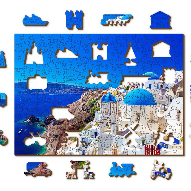 WOODEN CITY Dřevěné puzzle Santorini, Řecko 2v1, 200 dílků EKO