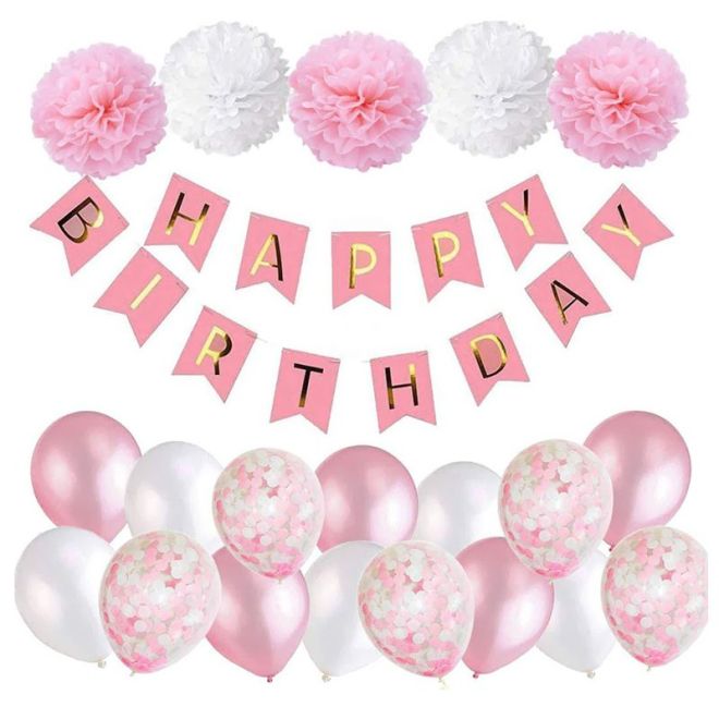 Růžová narozeninová balónková dekorace pro dívku