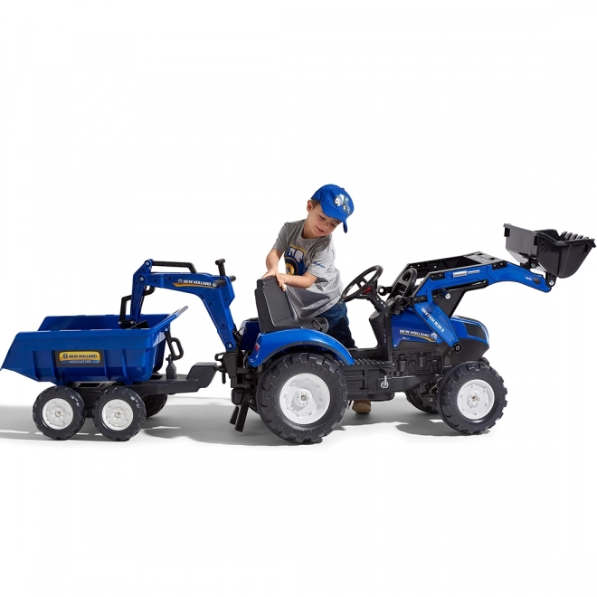 Traktor New Holland s přívěsem modrý pro děti od 3 let