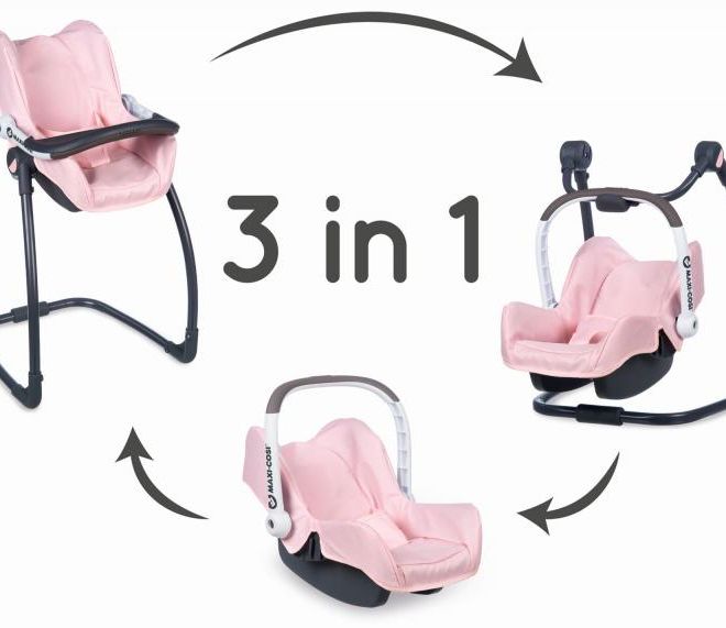 3v1 Autosedačka a židlička MC&Q pro panenky světle růžová