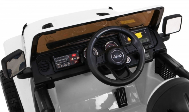 Jeep Wrangler Rubicon baterie pro děti Bílá + dálkové ovládání + rádio MP3 LED + kola EVA