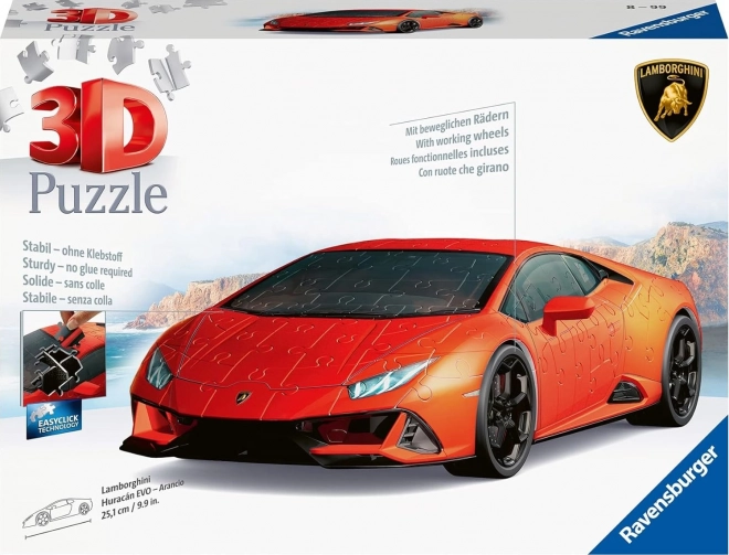 Puzzle 108 dílků 3D Vozidla Lamborghini Huracan Evo Arancio