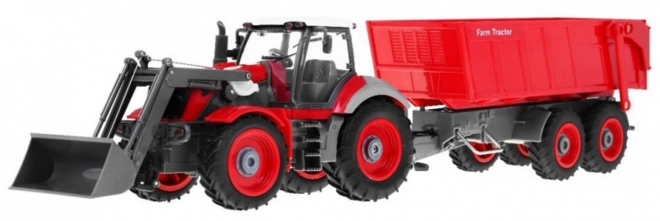 Traktor s bagrem a přívěsem pro děti 3+ Dálkově ovládaný + pohyblivé části Červený