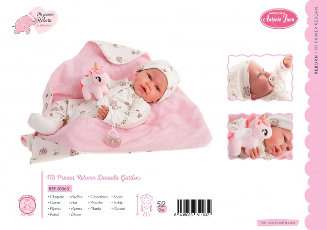 Antonio Juan 81063 Můj první  REBORN DANIELA - realistická panenka miminko s měkkým látkovým tělem - 52 cm