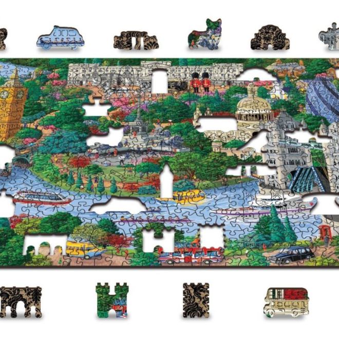 Wooden City Dřevěné puzzle Londýnské památky 2v1, 505 dílků EKO