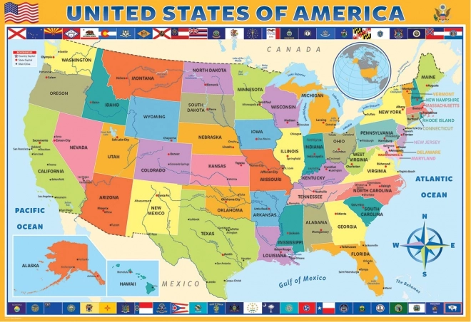 EUROGRAPHICS Puzzle Mapa Spojených států Amerických 200 dílků