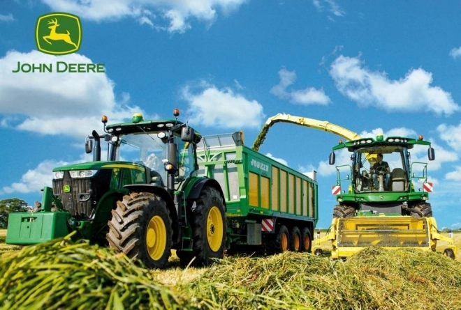 SCHMIDT Puzzle John Deere Traktor s řezačkou 100 dílků + model SIKU