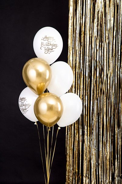 Zlaté a bílé narozeninové balónky Happy Birthday To You 30 cm - 6 kusů