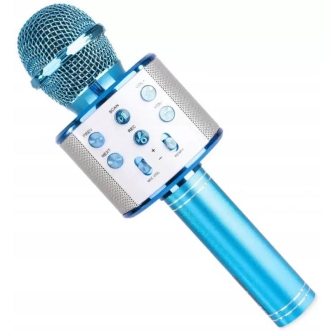 Bezdrátový karaoke mikrofon s reproduktorem – Modrý