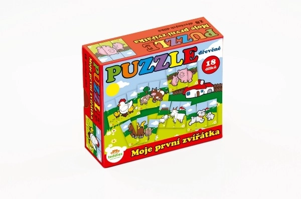 Puzzle Moje první zvířátka dřevěné 18 dílků pro nejmenší v krabičce 13x11,5x4,5cm 12m+ MPZ