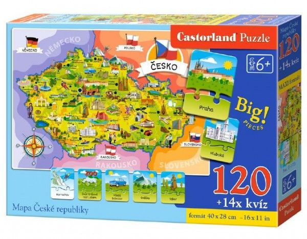 Kvízové puzzle - mapa České republiky 120 ks