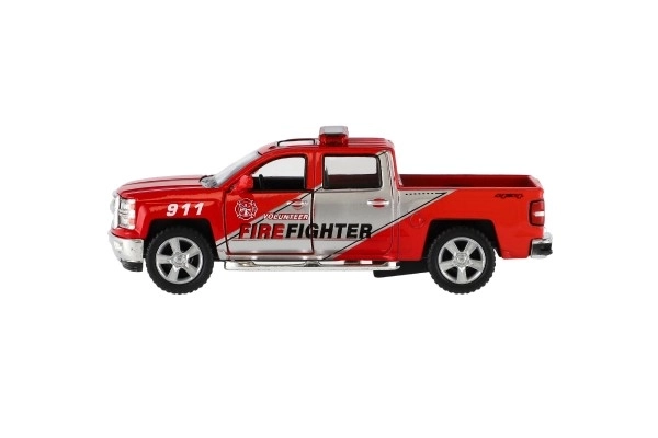 Auto Kinsmart Chevrolet 2014 Silverado Policie/Hasič kov/plast 13cm na zpětné nat. 2 barvy 12ks box