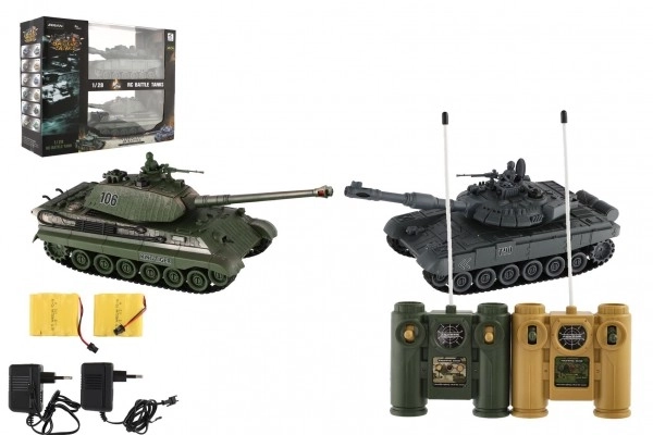 Tank RC 2ks 36cm+dobíjecí pack tanková bitva se zvukem se světlem v krabici 42x32x14cm