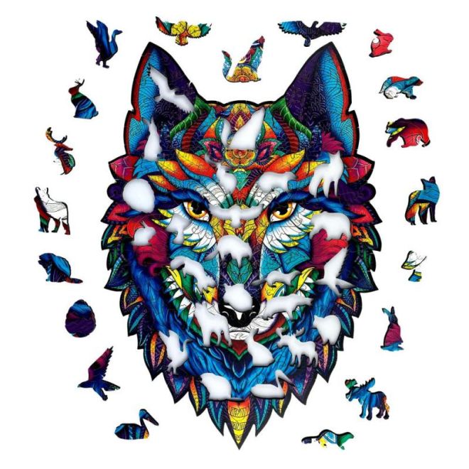 Magické dřevěné barevné puzzle - Majestátní vlk