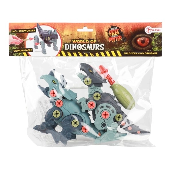 Dinosaurus šroubovací 2ks plast 18cm se šroubovákem 2 barvy v sáčku