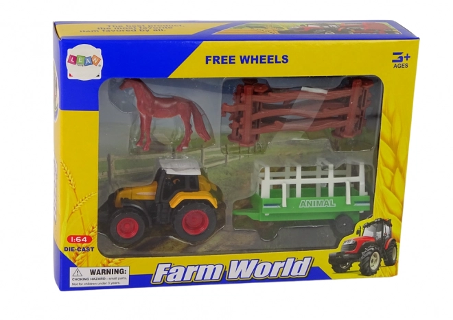 Farmářská souprava traktor s přívěsem kůň 1:64