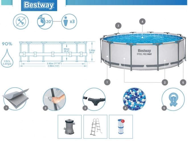 Stabilní zahradní bazén Bestway s konstrukcí o průměru 366 cm