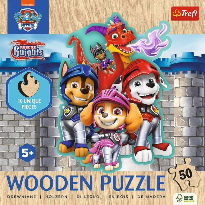 TREFL Dřevěné obrysové puzzle Tlapková patrola: Rescue Knights 50 dílků