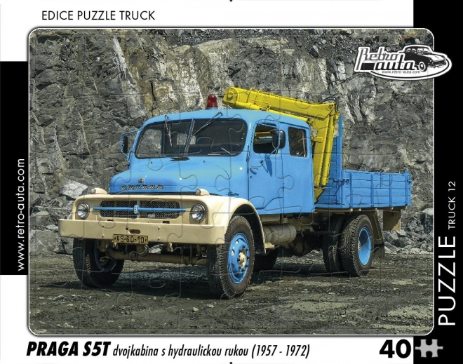 RETRO-AUTA Puzzle TRUCK č.12 Praga S5T dvojkabina s hydraulickou rukou (1957-1972) 40 dílků