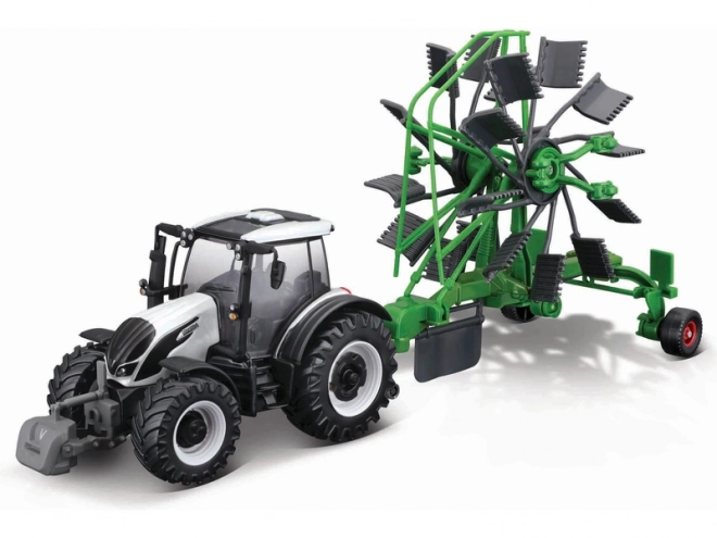 Bburago Farm 10cm Tractor with Deluxe Trailer - Valtra N174 - Whirl Rake