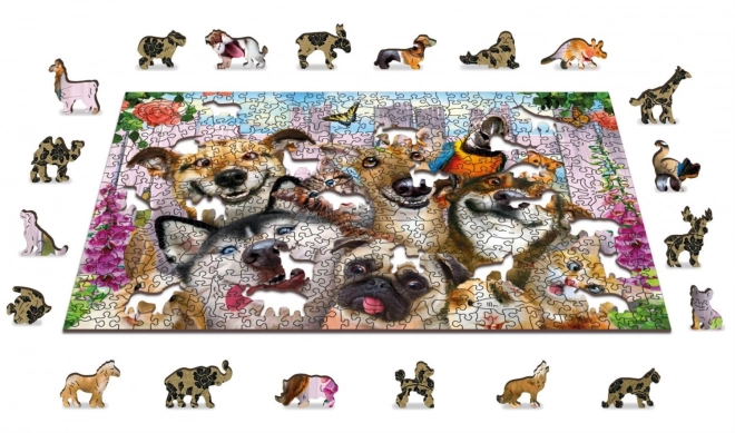 Wooden City Dřevěné puzzle Blázniví mazlíčci 2v1, 505 dílků EKO