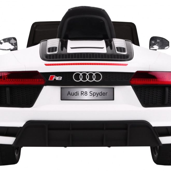 Audi R8 Spyder Baterie Bílá + Dálkové ovládání + EVA + Pomalý start + Rádio MP3 + LED dioda