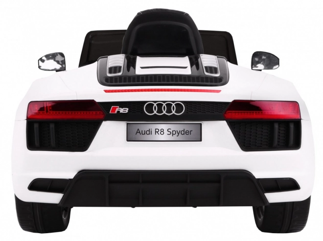 Audi R8 Spyder Baterie Bílá + Dálkové ovládání + EVA + Pomalý start + Rádio MP3 + LED dioda