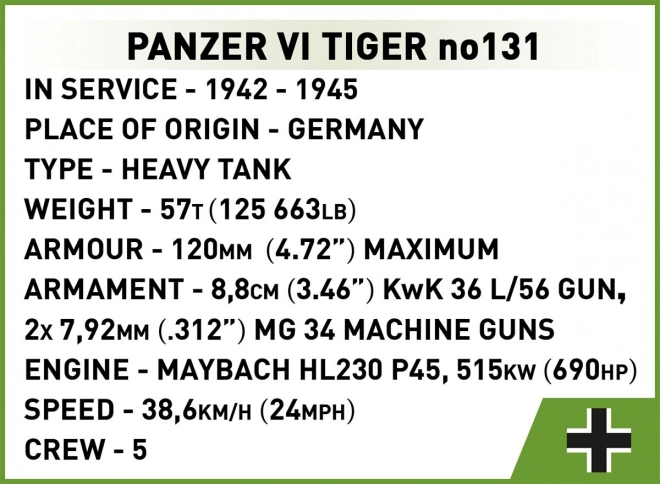 Cobi 2588 Německý tank Panzer VI TIGER 131