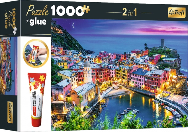 TREFL Sada 2v1 puzzle Vernazza, Ligurie, Itálie 1000 dílků s lepidlem