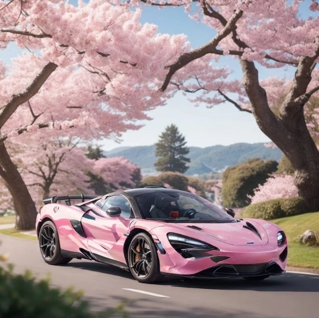 Diamantová mozaika - Růžové auto