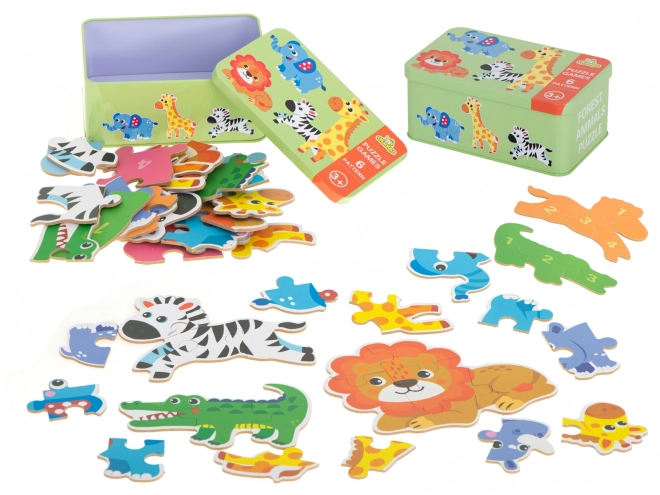 Puzzle v plechové krabičce Safari zvířátka - 25 dílků