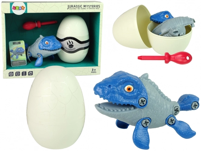 Mosasaur Dinosaur Set s vajíčkem DIY Šroubovák modrý