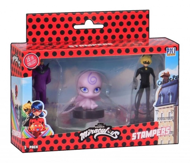 Miraculous: Beruška a černý kocour- razítka 3 ks figurka Ast.