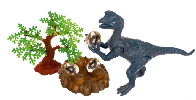 Dinosaurus T-Rex s hnízdem s vejci a dinosaury