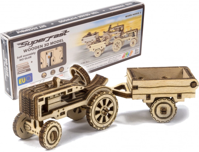 Wooden City 3D puzzle Superfast Americký traktor s vlečkou