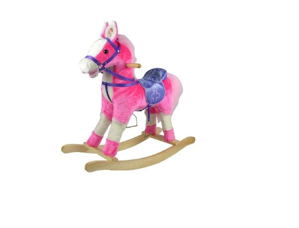 Kůň houpací plyš na baterie 71cm se zvukem a pohybem nosnost 50kg v krabici 62x56x19cm – Světle růžový