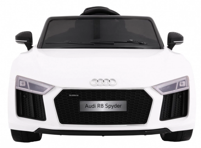 Audi R8 Spyder Baterie Bílá + Dálkové ovládání + EVA + Pomalý start + Rádio MP3 + LED dioda