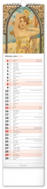 Nástěnný kalendář Alfons Mucha 2025, 12 × 48 cm