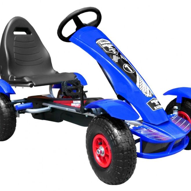 Závodní šlapací motokára XL pro děti 3+ Modrá + Nafukovací kola + Nastavitelné sedadlo + Volnoběh