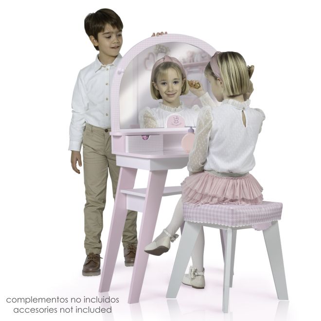 DeCuevas 55746 Dřevěný toaletní stolek XL se zrcadlem a dřevěnou židličkou NIZA 2022