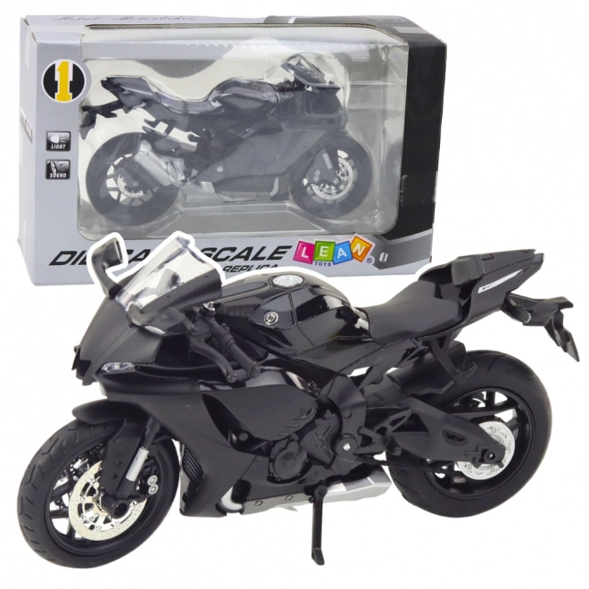 Model sportovní motocykl černý s kovovými prvky 1:12