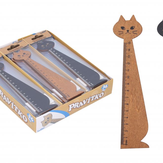 Pravítko dřevěné 15 cm  - Kočka