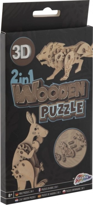 GRAFIX Dřevěné 3D puzzle 2v1 Klokan a lev