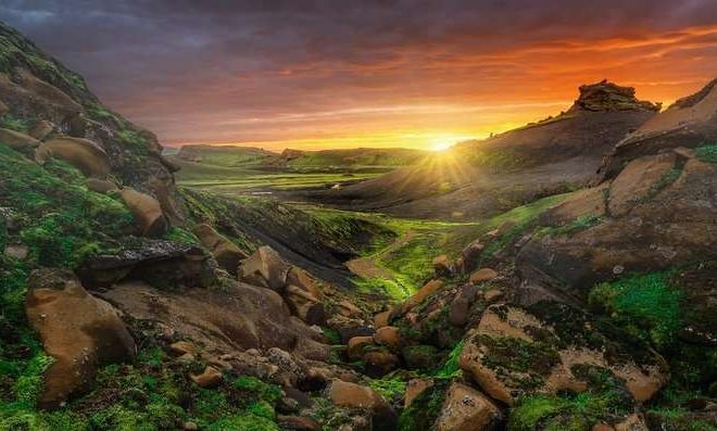 Puzzle 1000 prvků Panorama Slunce nad Islandem
