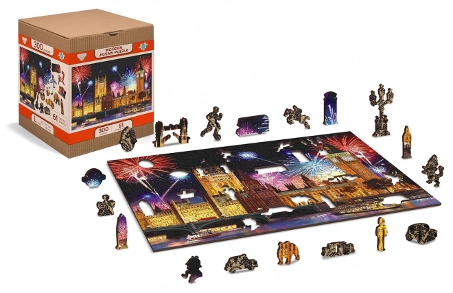 Wooden City Dřevěné puzzle Noční Londýn 2v1, 300 dílků EKO