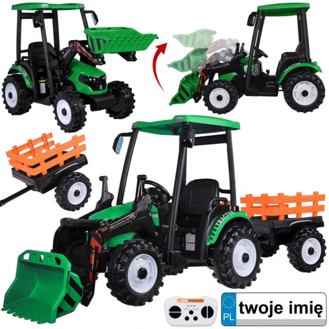 Tractor electric mare cu lopată și remorcă pentru copii – Zelená