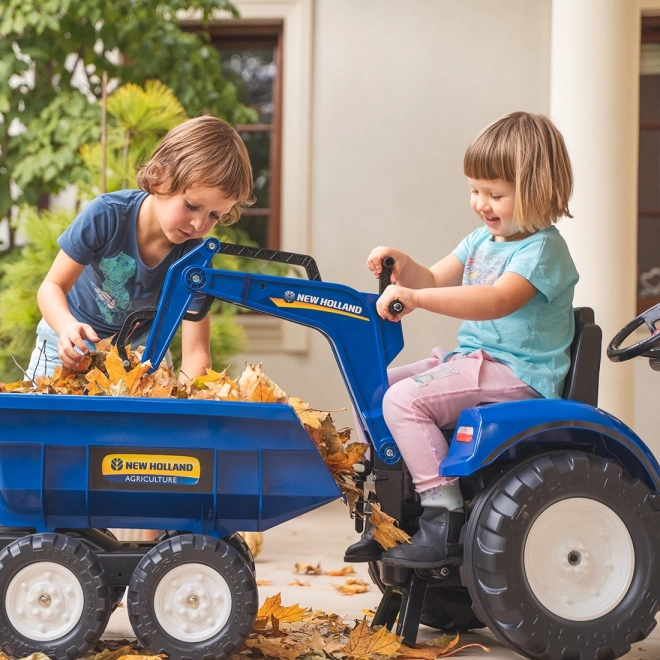 Traktor New Holland s přívěsem modrý pro děti od 3 let