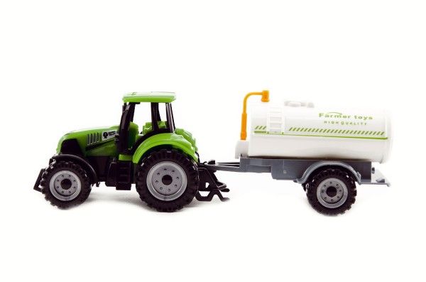 Traktor s přívěsem plast/kov 19cm 3 druhy na volný chod v krabičce 25x13x5,5cm