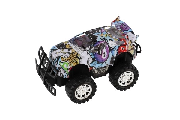 Auto terénní graffiti plast 14cm na setrvačník mix barev v sáčku 16,5x19cm